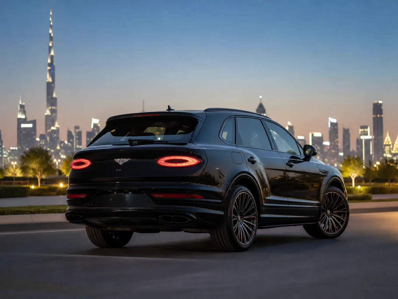 Bentley Bentayga Black rear three-quarter view