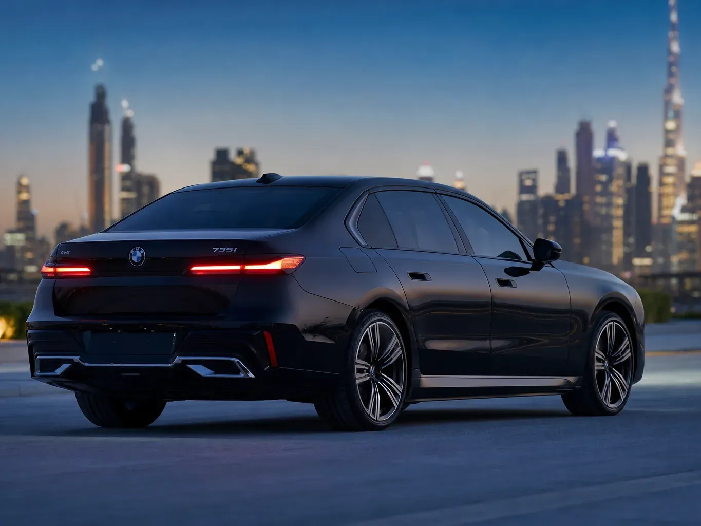 BMW 735i rear three-quarter view
