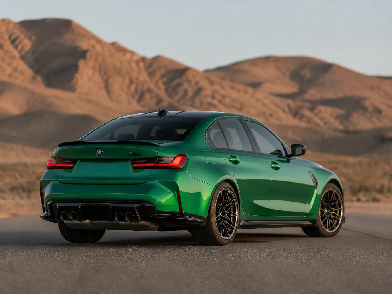 BMW M3 Competition rear three-quarter view