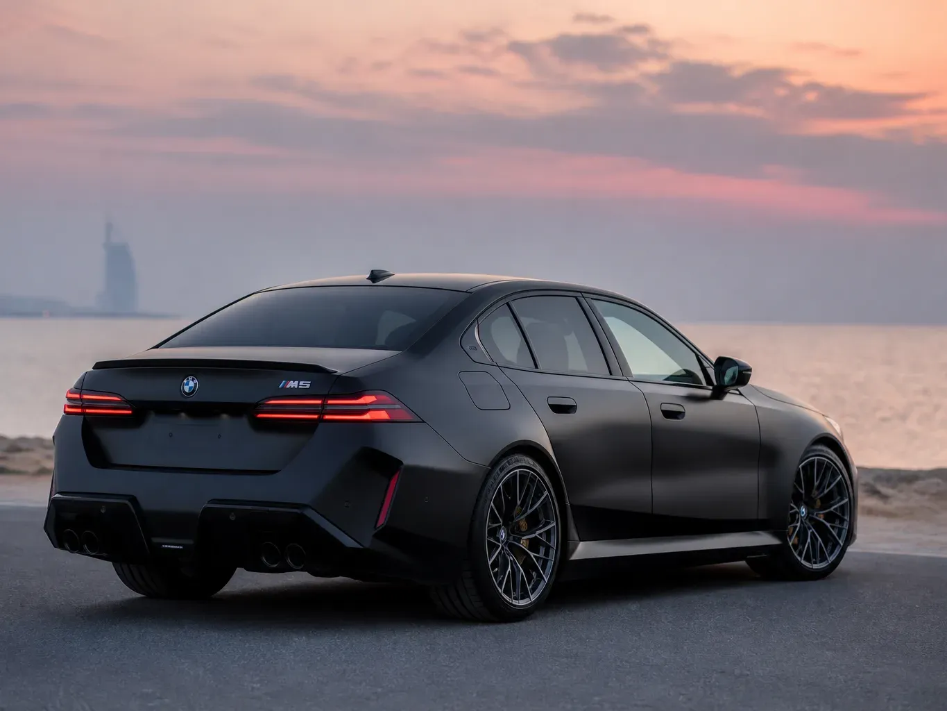 BMW M5 Competition rear three-quarter view
