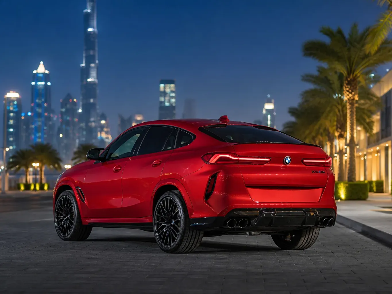 BMW X6 M Competition Red rear three-quarter view