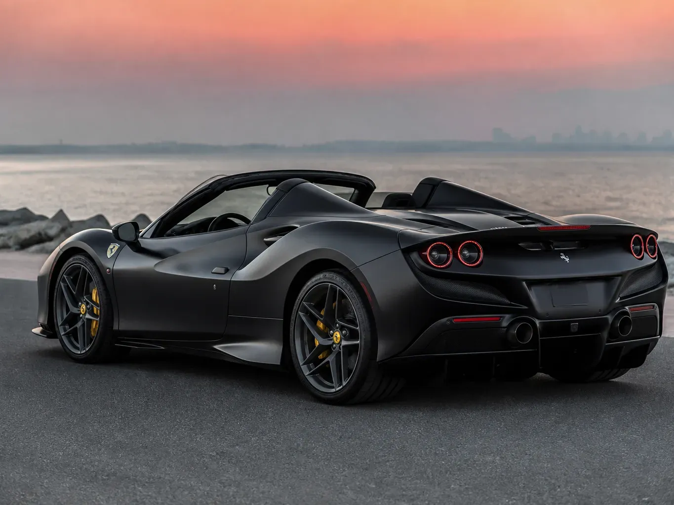 Ferrari F8 Tributo Spyder Black rear three-quarter view