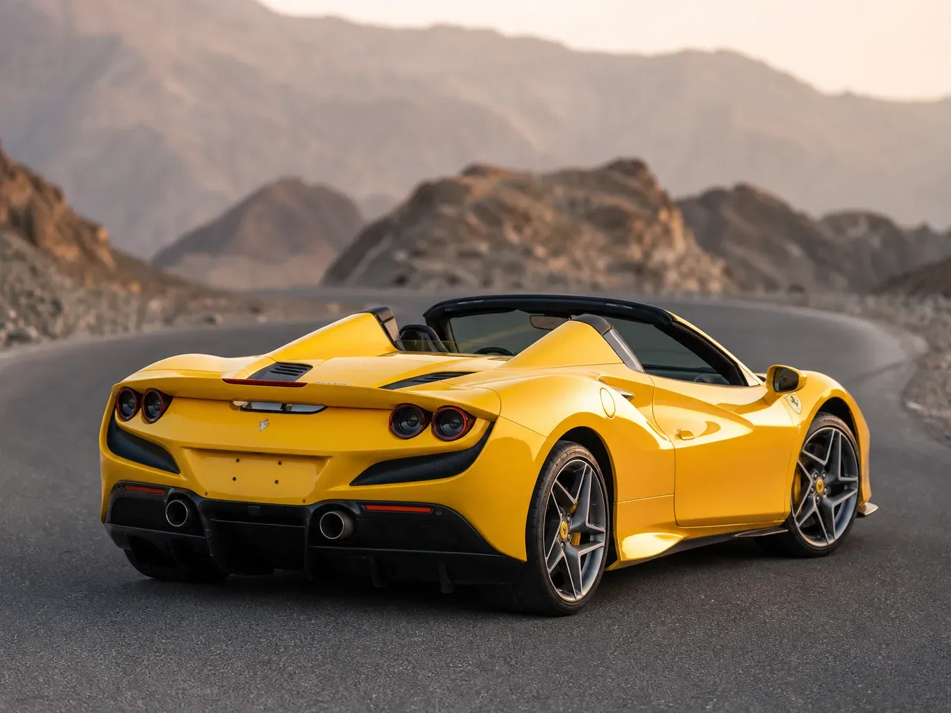 Ferrari F8 Tributo Spyder Yellow rear three-quarter view