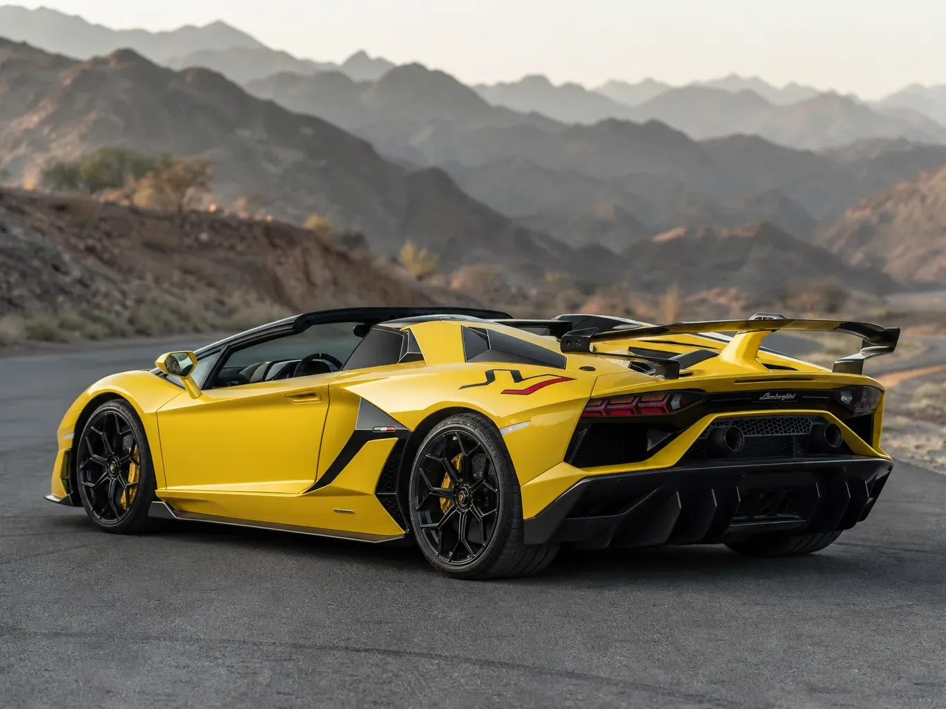 Lamborghini Aventador SVJ Roadster rear three-quarter view