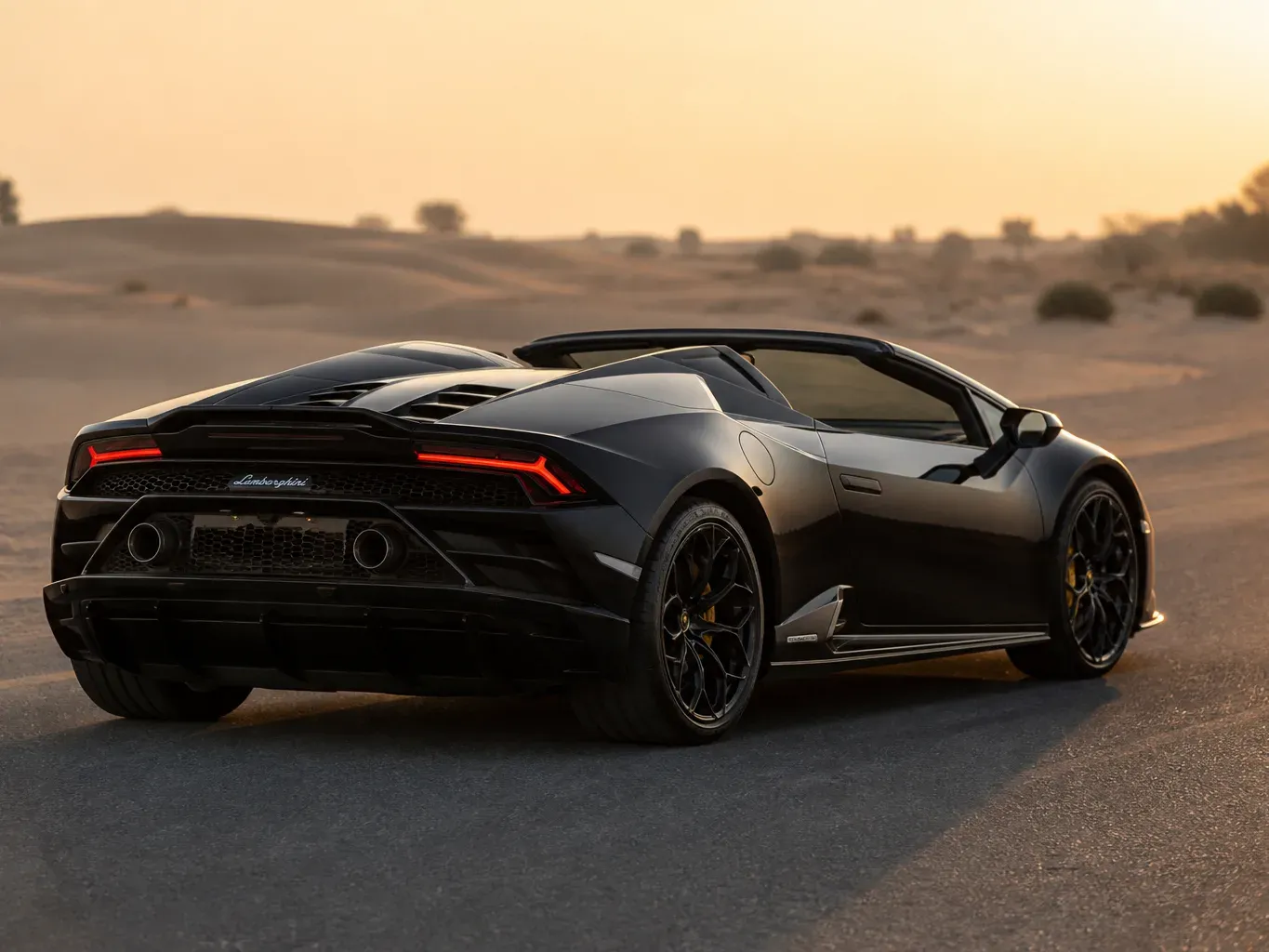 Lamborghini Huracan Evo Spyder Black rear three-quarter view