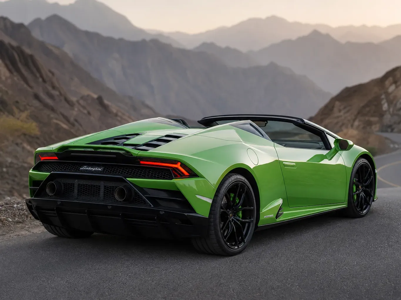 Lamborghini Huracan EVO Spyder Green rear three-quarter view