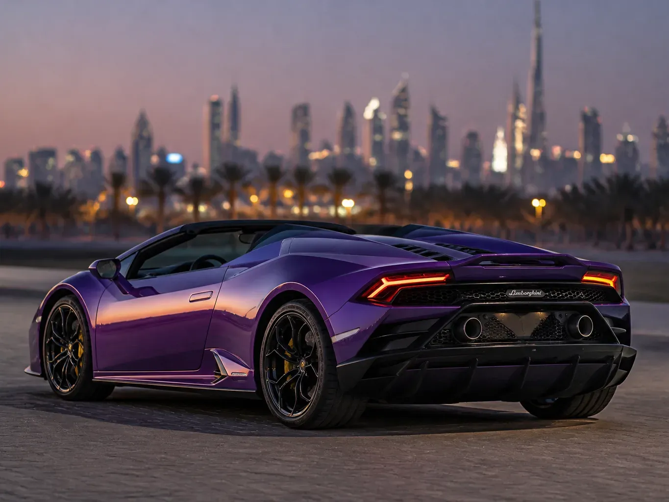 Lamborghini Huracan Evo Spyder Purple rear three-quarter view