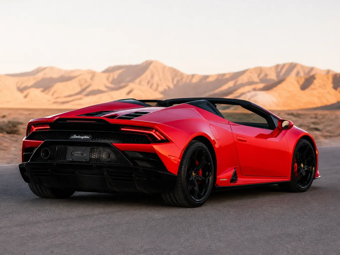 Lamborghini Huracan Evo Spyder Red rear three-quarter view