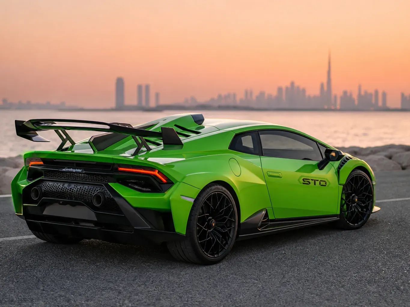 Lamborghini Huracan STO rear three-quarter view