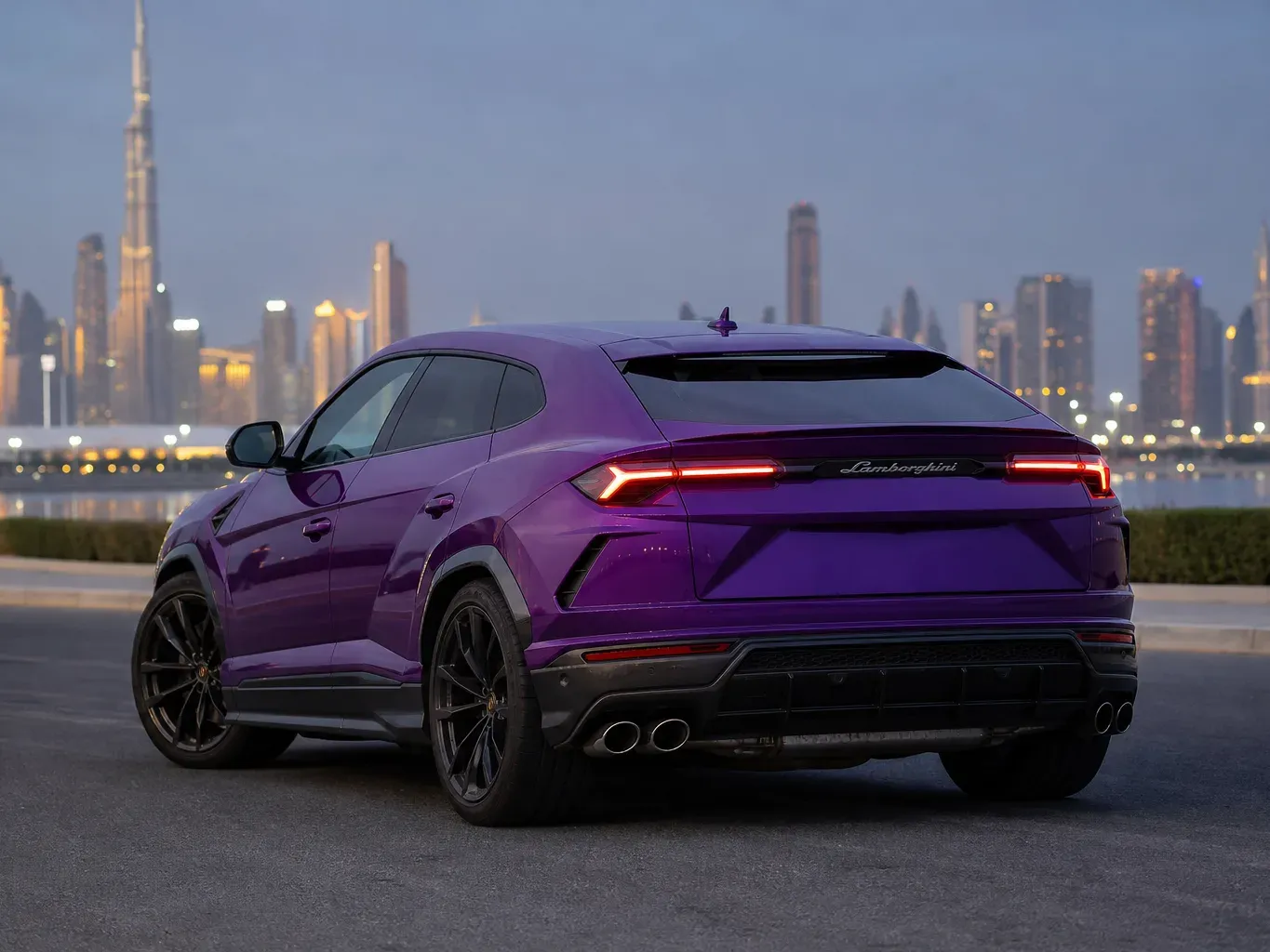 Lamborghini Urus Purple rear three-quarter view