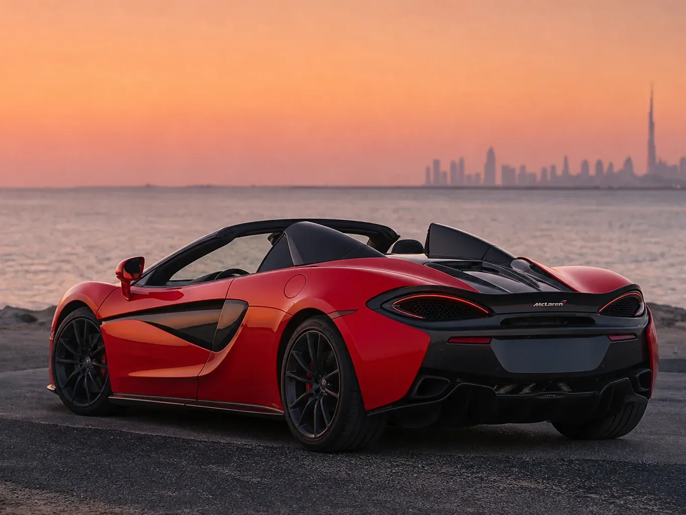 McLaren 570S Spyder Red rear three-quarter view