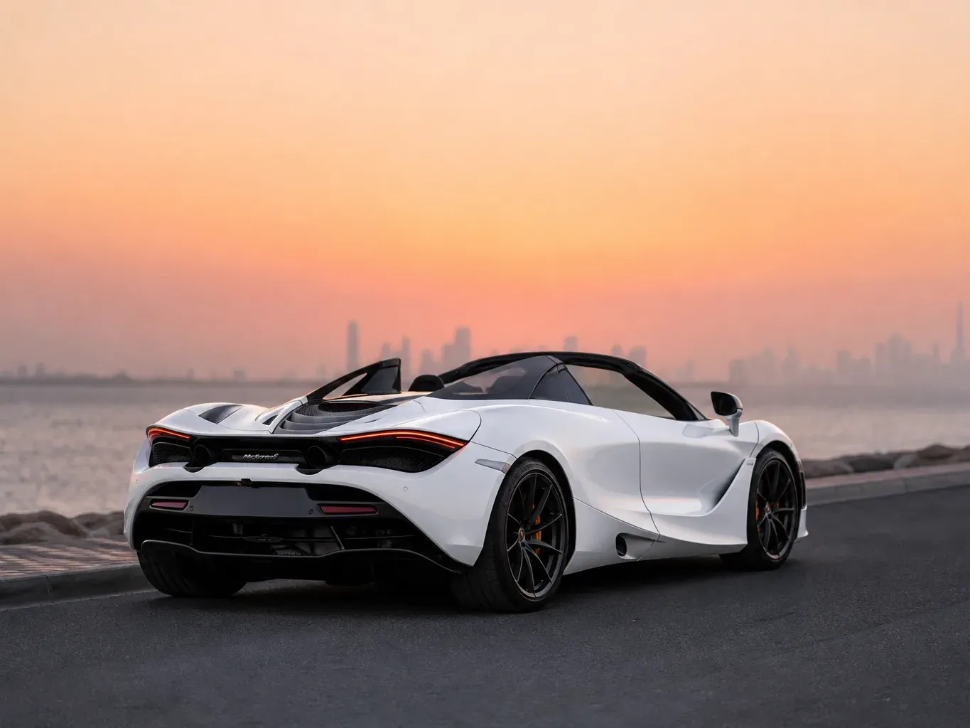 McLaren 720S Spyder White rear three-quarter view