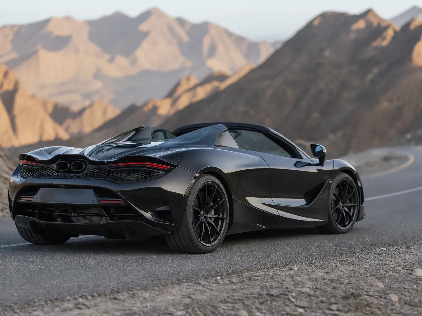 McLaren 750S Spyder Black rear three-quarter view
