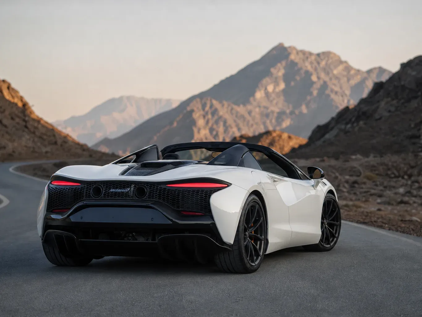 McLaren Artura Spyder White rear three-quarter view