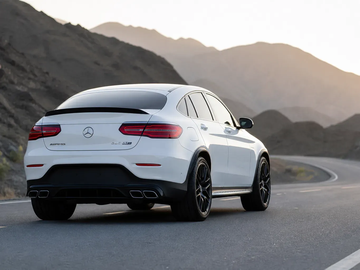 Mercedes-Benz AMG GLC 63S Coupe White rear three-quarter view