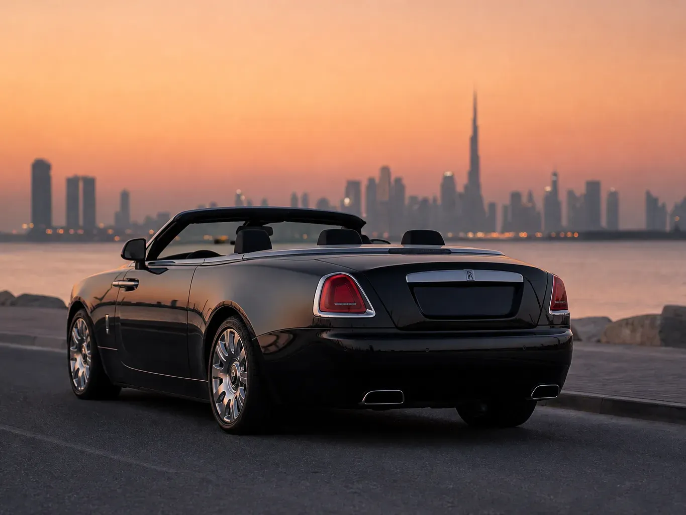 Rolls-Royce Dawn Black rear three-quarter view